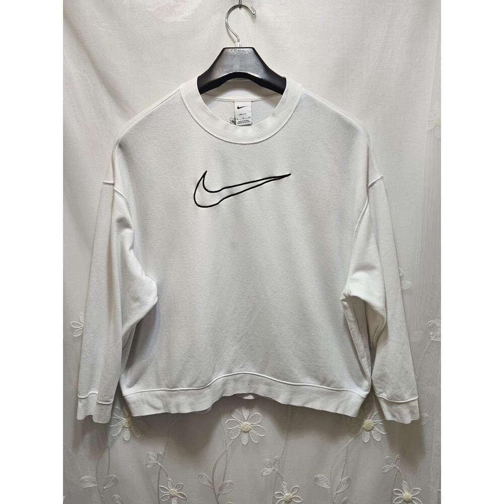 Nike Womens XL White Sweater Dri-Fit Oversized Cropped Logo Sporty Athleisure